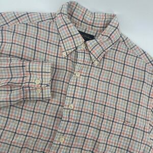 Brooks Brothers Irish Linen Button Down Shirt Mens Medium Plaid Checkered Beige